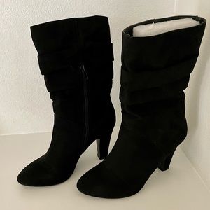 Nine West Genevao Heeled Boot Size 6.5 Black Faux Suede